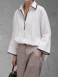 Women's Long Sleeve Lapel Blouse with Flared Cuffs and Modern Design