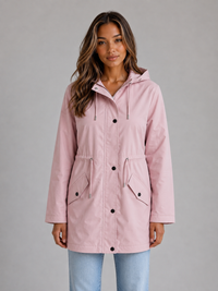 Women's Hooded Waterproof Parka Jacket with Drawstring Waist