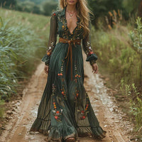 Women's Elegant Printed Maxi Dress with Flowing Silhouette