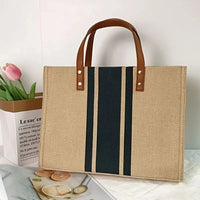 Women's Striped Commuter Handbag with Large Capacity and Shoulder Strap