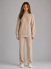Women's Oversized Lounge Set with Roll-Neck Jumper and Wide-Leg Trousers