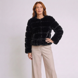Women's Cropped Faux Fur Jacket with Fluffy Design and Long Sleeves