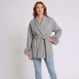 Women's Belted Wrap Coat with Faux Fur Trim and Elegant Design