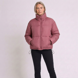 Women's Cropped Puffer Jacket with High Neck and Quilted Design