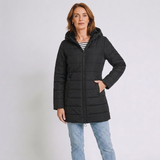 Women's Longline Quilted Puffer Coat with Hood and Winter Design