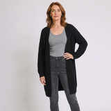 Women's Longline Open-Front Cardigan with Ribbed Design and Relaxed Style