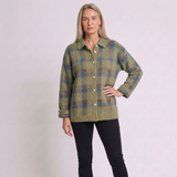 Women's Relaxed Plaid Button-Up Sweater with Long Sleeves