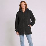 Women's Hooded Longline Cardigan with Pockets and Zip Front