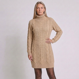 Women's Turtleneck Long Sleeve Dress with Cable Knit Design