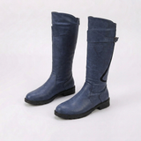 Women's Knee-High Boots with Belt and Buckle Detail