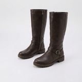 Women's Buckle Detail Knee-High Riding Boots with Low Heel