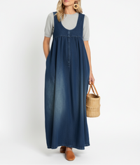 Women's Vintage Style Denim Dress with Soft Washed Look