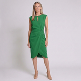 Women's Keyhole Neck Midi Dress with Ruched Waist and Elegant Style