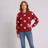 Women's Heart Print Jumper with Crew Neck and Long Sleeves