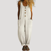 Women's Button-Front Wide Leg Overall Jumpsuit with Casual Utility Style