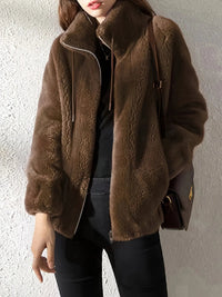 Women's Casual Zip-Up Jacket with High Neck and Warm Everyday Style