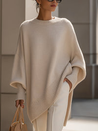 Women's Oversized Poncho Sweater with Batwing Sleeves and Relaxed Style