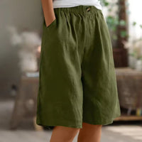 Women's Casual High Waist Linen Blend Bermuda Shorts with Pockets