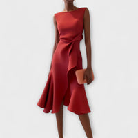 Women's Elegant Sleeveless Midi Dress with Waist Tie Detail