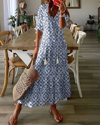 Women's Casual Patterned Maxi Dress with 3/4 Sleeves