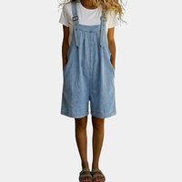 Women's Light Blue Short Overalls with Vintage Washed Finish