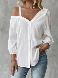 Women's One-Shoulder Button-Up Blouse with Long Sleeves