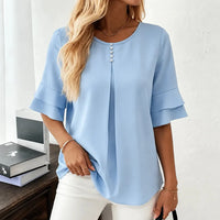 Women's Pleated Blouse with Flutter Sleeves and Elegant Silhouette