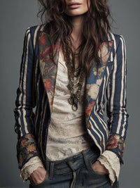 Women's Casual Button-Front Elegant Blazer with Striped Design
