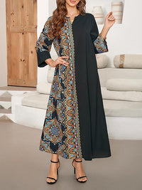 Women's Loose Printed Maxi Dress with Asymmetric Hem Design