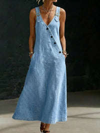 Women's Casual Button-Front Maxi Dress with Sleeveless