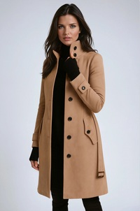 Women's Modern Long Coat with Stand Collar and Chic Tailored Design