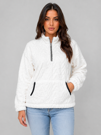 Women's Plush Half-Zip Pullover with High Neck and Long Sleeves