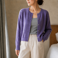 Women's Cropped Button-Front Cardigan with Relaxed Everyday Fit