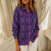 Women's Oversized Collared Cardigan with Button-Front Design