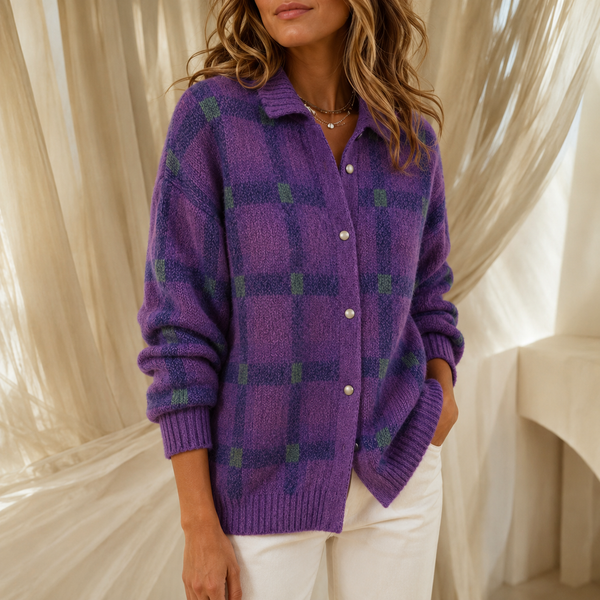 Women's Oversized Collared Cardigan with Button-Front Design