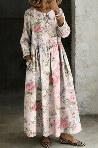 Women's Casual Long Sleeve Dress with Floral Design