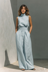 Women's Minimalist Two-Piece Set with Sleeveless Top and Wide Leg Pants