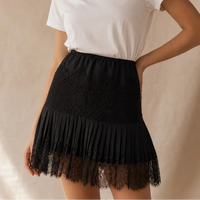 Women's Pleated Mini Skirt with Lace Trim and Feminine Style