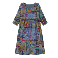 Women's Artisan Print Midi Dress with Convenient Side Pockets