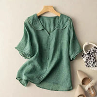 Women's Vintage Button Detail Blouse with Relaxed Fit and 3/4 Sleeves