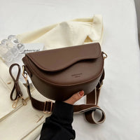 Women's Vintage Saddle Shoulder Bag with Wide Strap and Flap Closure