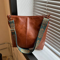 Women's Vintage Bucket Shoulder Bag with Wide Strap and Large Capacity