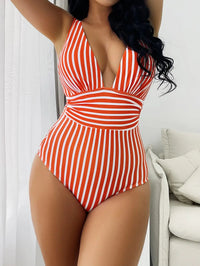 Striped V-Neck One-Piece Swimsuit | Women's Swimwear