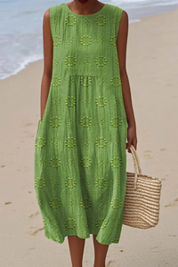 Women's Sleeveless Embroidered Dress with Graceful A-Line Silhouette