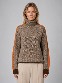 Women's Herringbone Turtleneck Jumper with High Neck Design