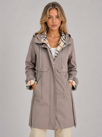 Women's Hooded Longline Parka Coat with Zip-Up Front