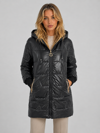 Women's Longline Hooded Puffer Coat with Quilted Winter Design