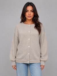 Women's Crew Neck Button-Front Cardigan with Classic Everyday Style