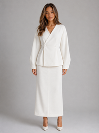 Women's Two-Piece Skirt Suit with V-Neck Peplum Jacket and Pencil Skirt