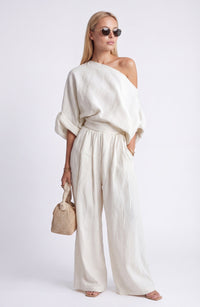 Women's Two-Piece Set with Blouse and Wide Leg Pants in Casual Chic Style